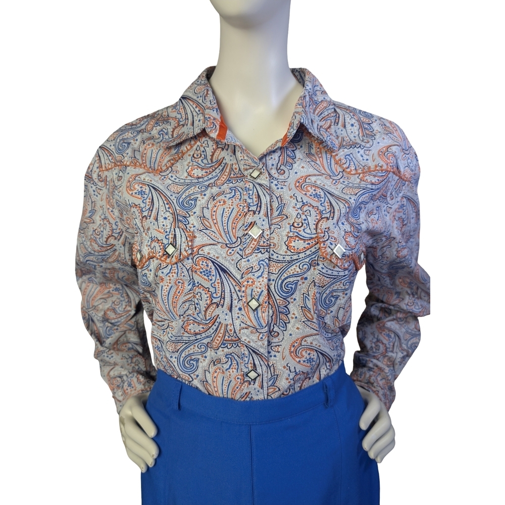 Panhandle Rough Stock Paisley Western Shirt | Ornate Snap Buttons, Women's M